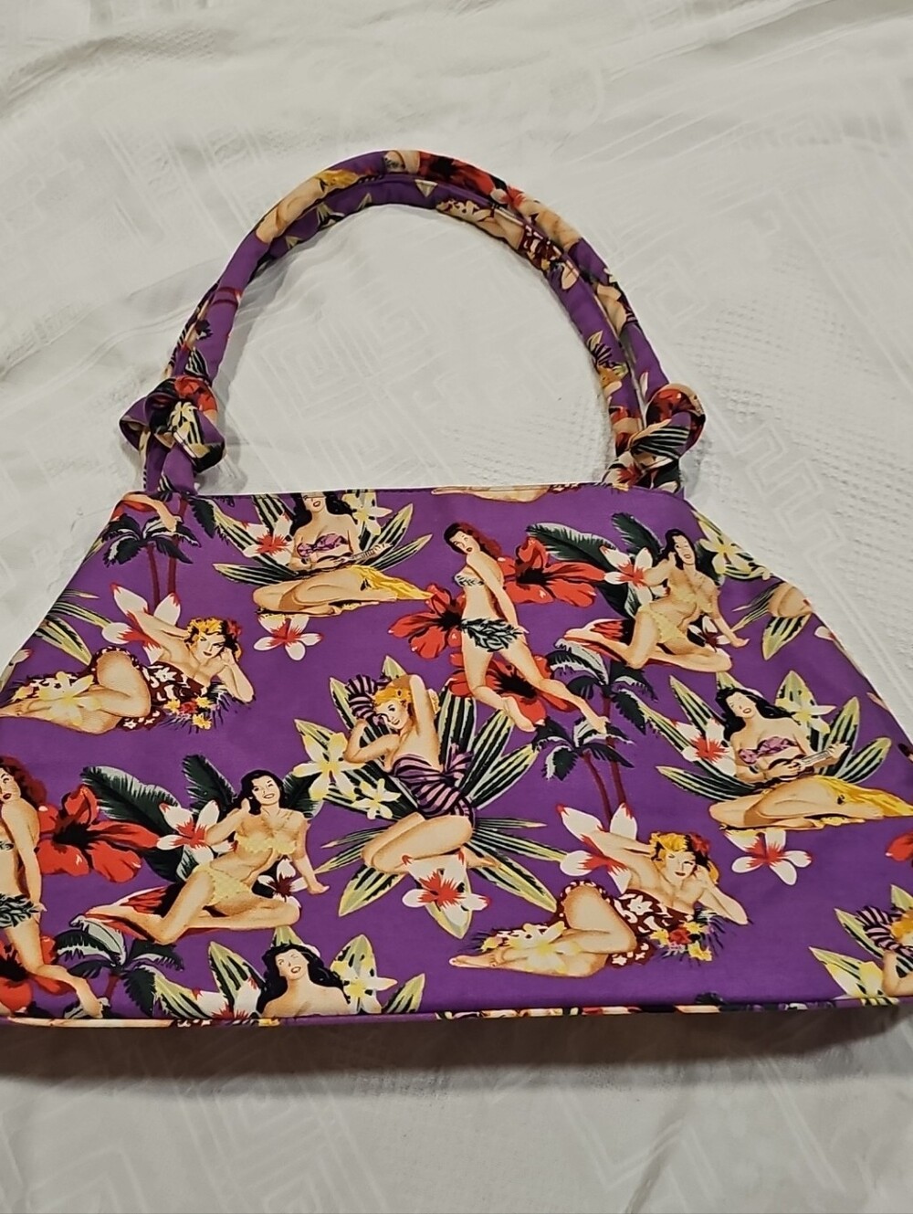 Purple Tropical Pin-Up Print Women's Shoulder Bag